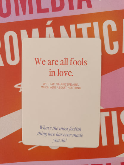 Sample conversation card featuring literary quotes and questions for meaningful dialogue