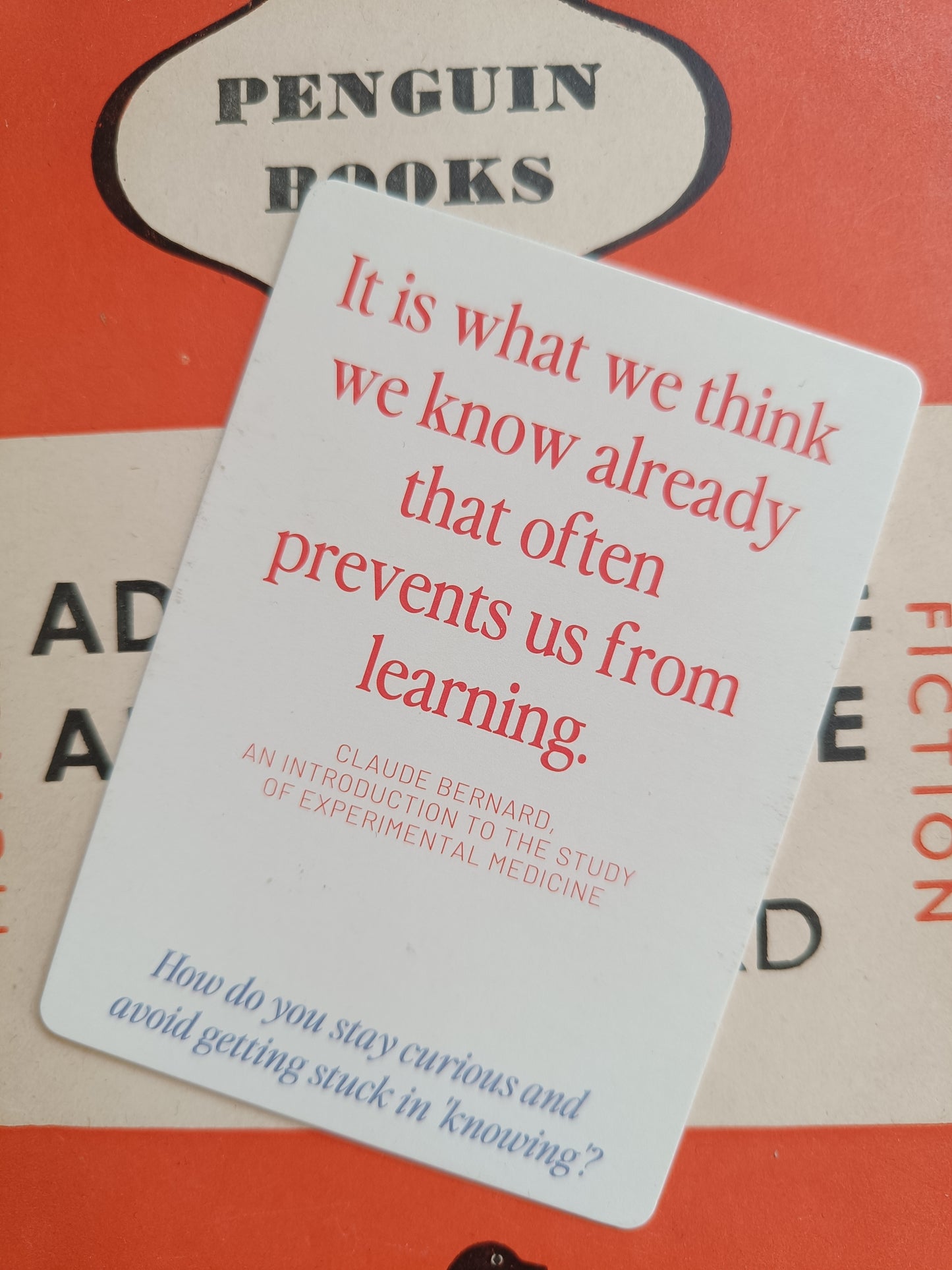 Sample conversation card featuring literary quotes and questions for meaningful dialogue