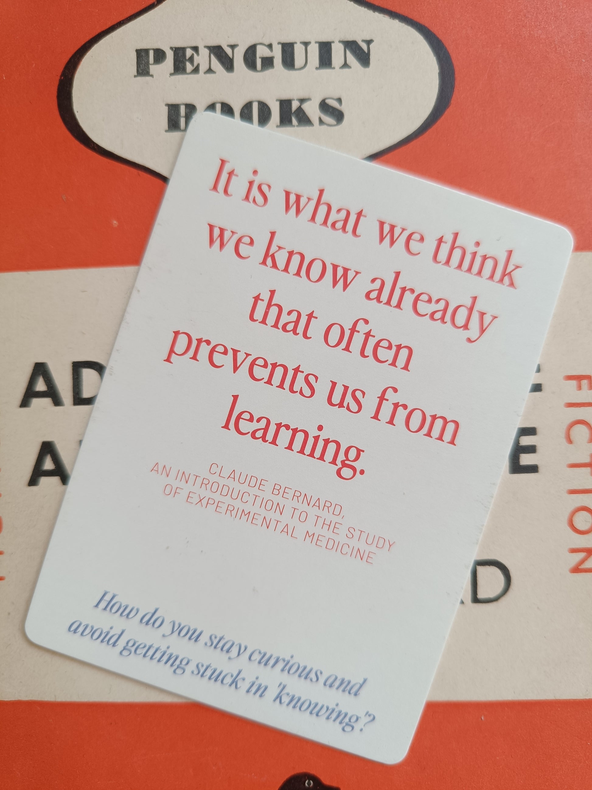 Sample conversation card featuring literary quotes and questions for meaningful dialogue
