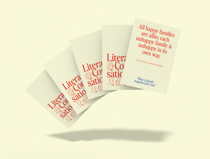 Sample conversation cards featuring literary quotes and questions for meaningful dialogue