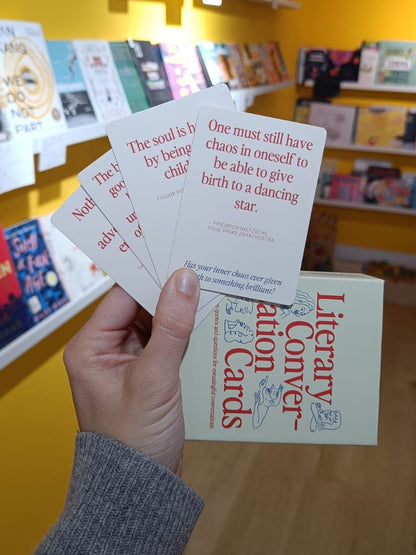 Literary Conversation Cards deck with classic book quotes and thoughtful questions.